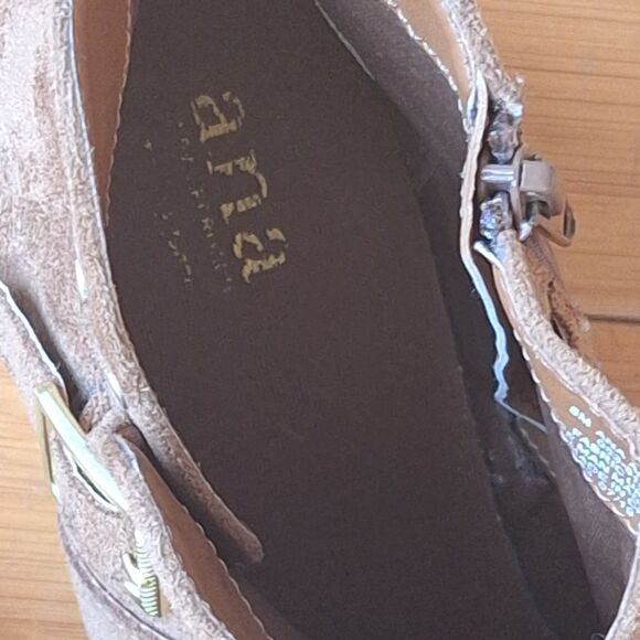 A.N.A Ana Alford Booties Brown Zip + Buckle Gold Studded Vegan Suede Boots 8M - Picture 7 of 9